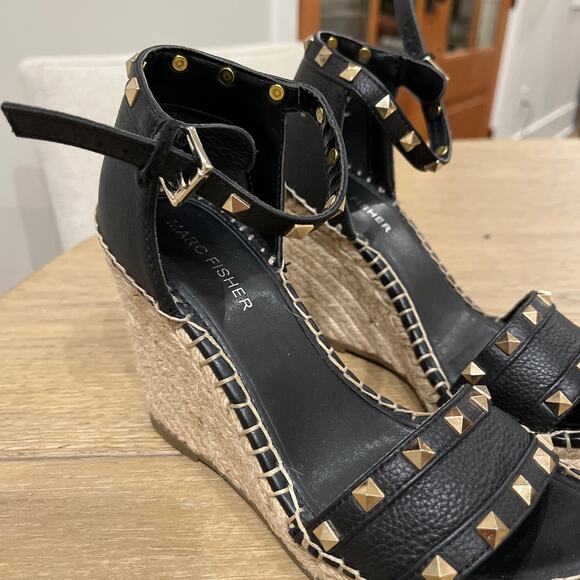 Marc Fisher Womens Studded Espadrille Wedge Shoes Kegan Black Ankle Strap Size 6 - Picture 9 of 9